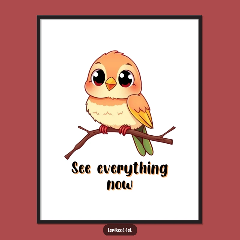 Funny Curious Bird Digital Art: Lively Percher Print, Instant Funny Gift