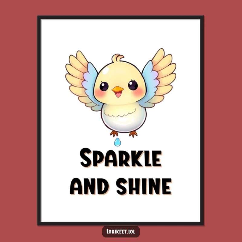 Funny Iridescent Bird Poster: Happy Dewdrop Art, Vibrant Funny Gift Decor