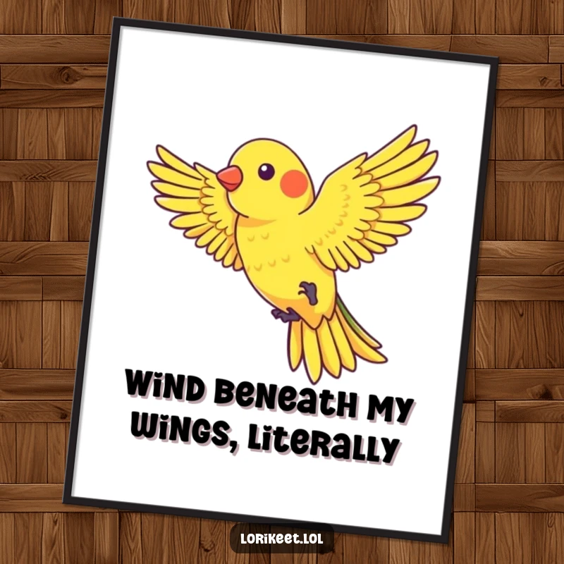 Funny Free Printable Wall Art of a lorikeet with outstretched wings playfully riding a gentle gust of wind, evoking movement and joy.
