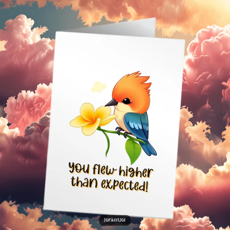 Funny Free Printable Congratulations Card: Cheerful crested bird sips nectar, celebrating success with humor.