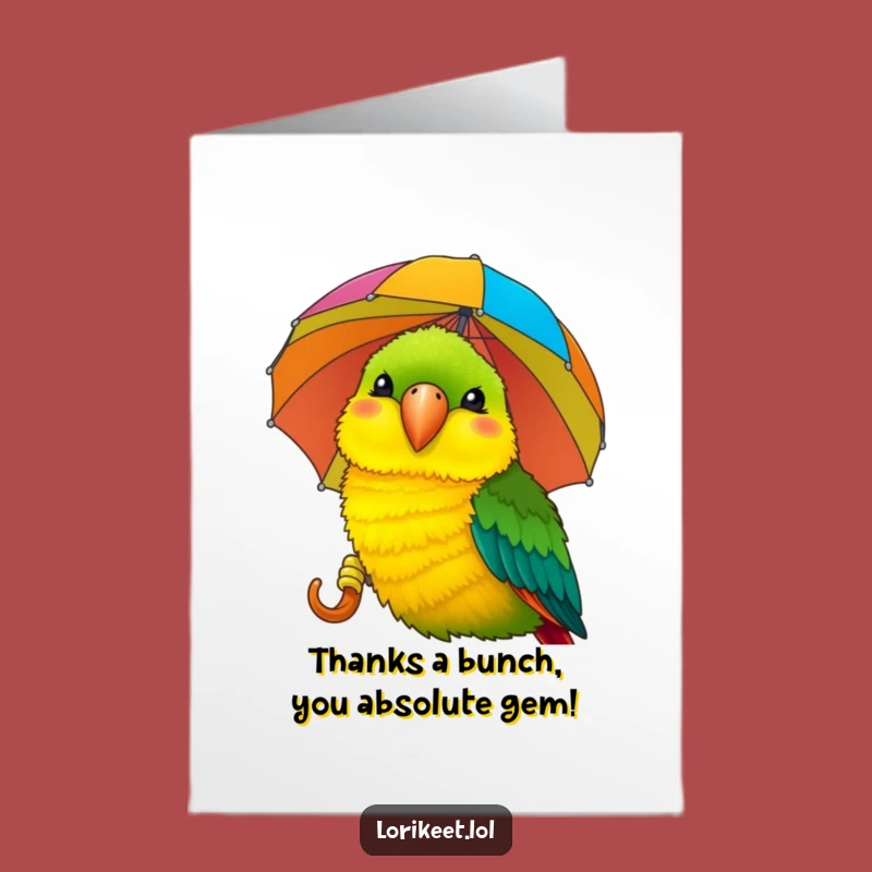 Free Printable Lorikeet Thank You Card: Funny Umbrella Pecking Appreciation Download
